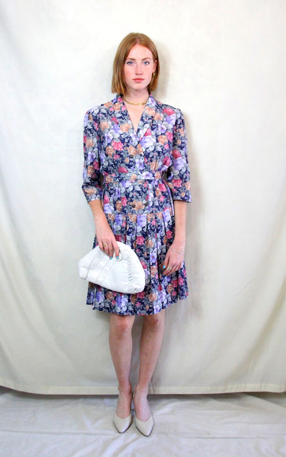 Rent Vintage Canada C&A Purple Tea Dress with front collar and matching waist belt