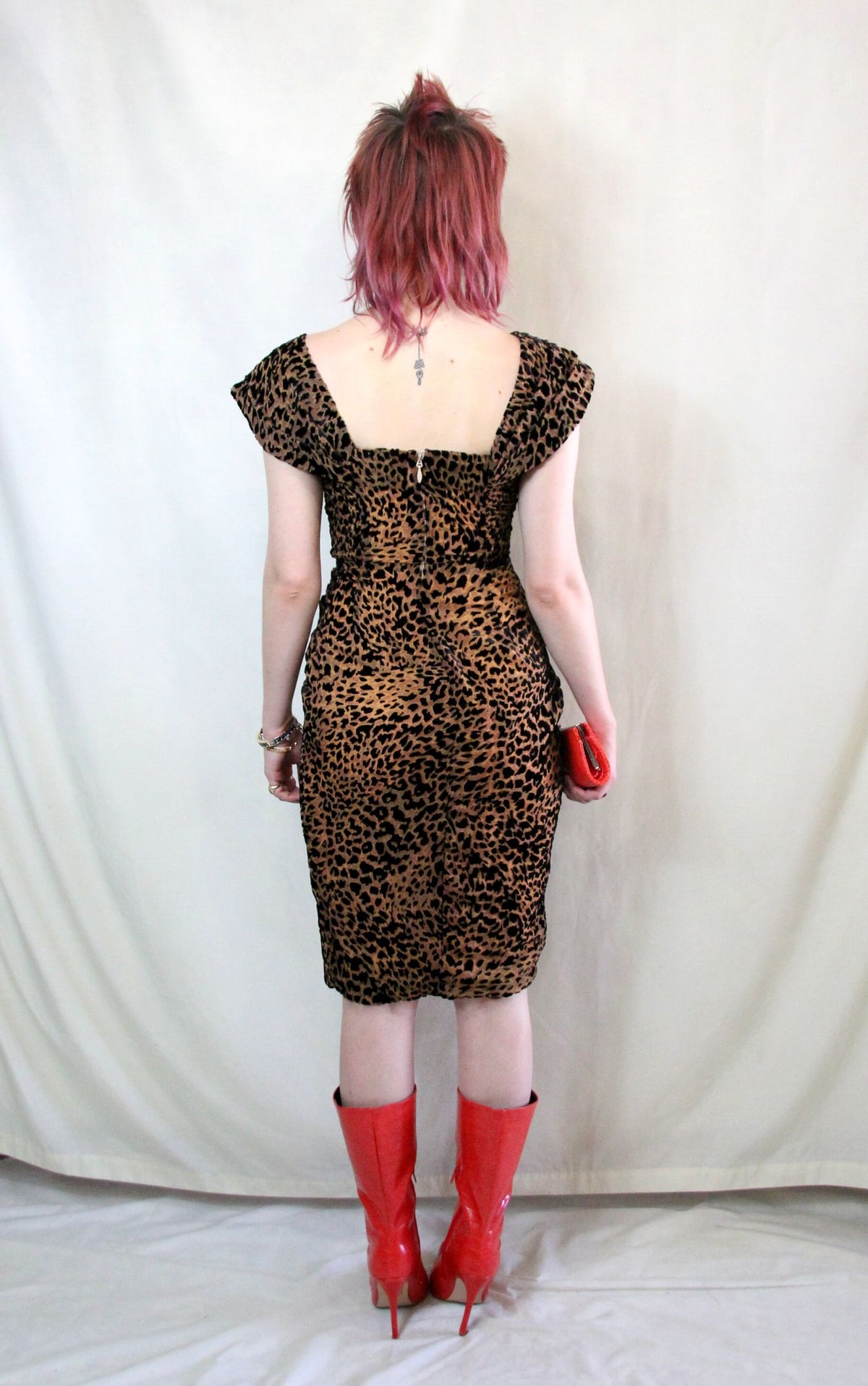 Rent Leopard print off the shoulder bra cup midi pencil dress
