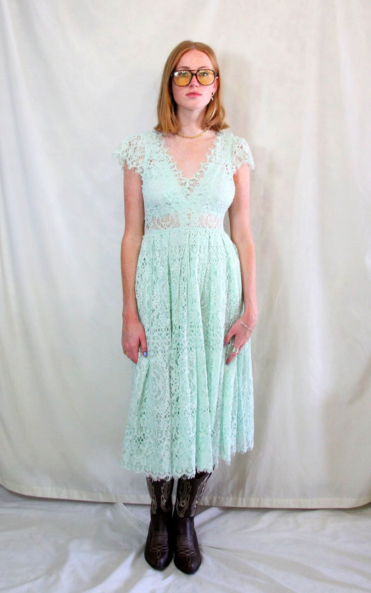 Rent mint green lace midi dress