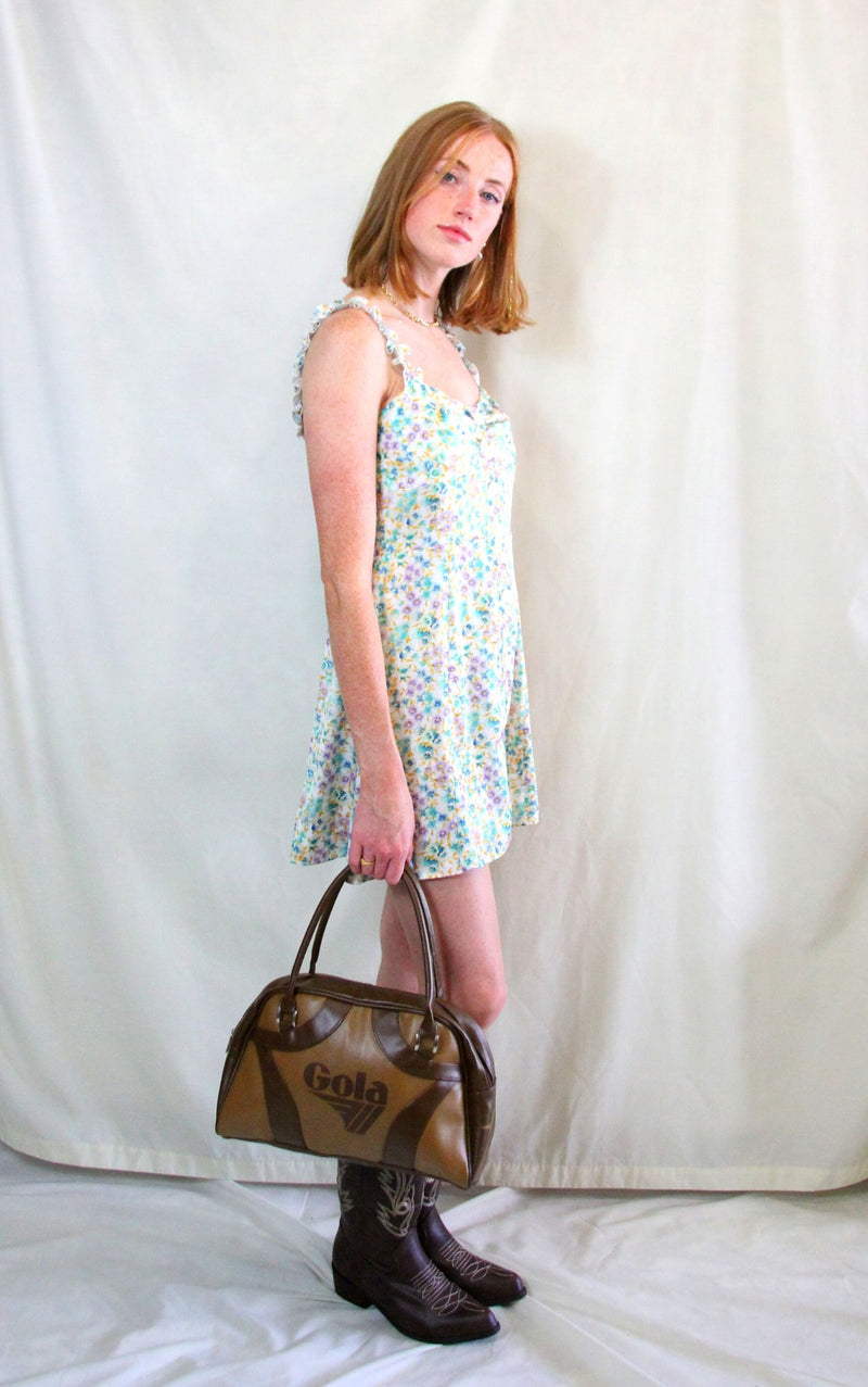 Floral summer mini dress with front buttons and elasticated sleeves