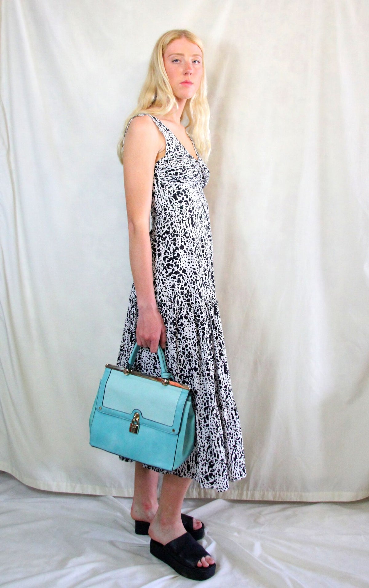 Rent Black and white summer zebra print maxi  dress in jacquard material