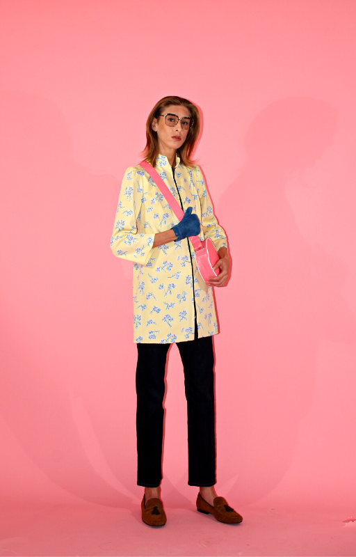 Rent upcycled 1960s shirt dress with modern day full front zip to close