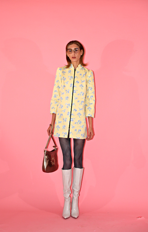 Rent upcycled 1960s shirt dress with modern day full front zip to close