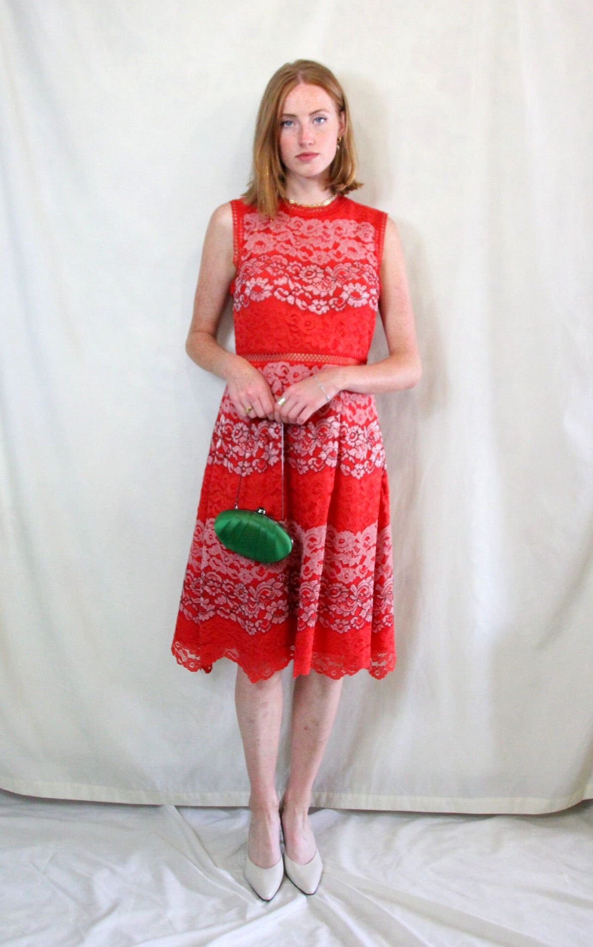 Rent red lace midi dress