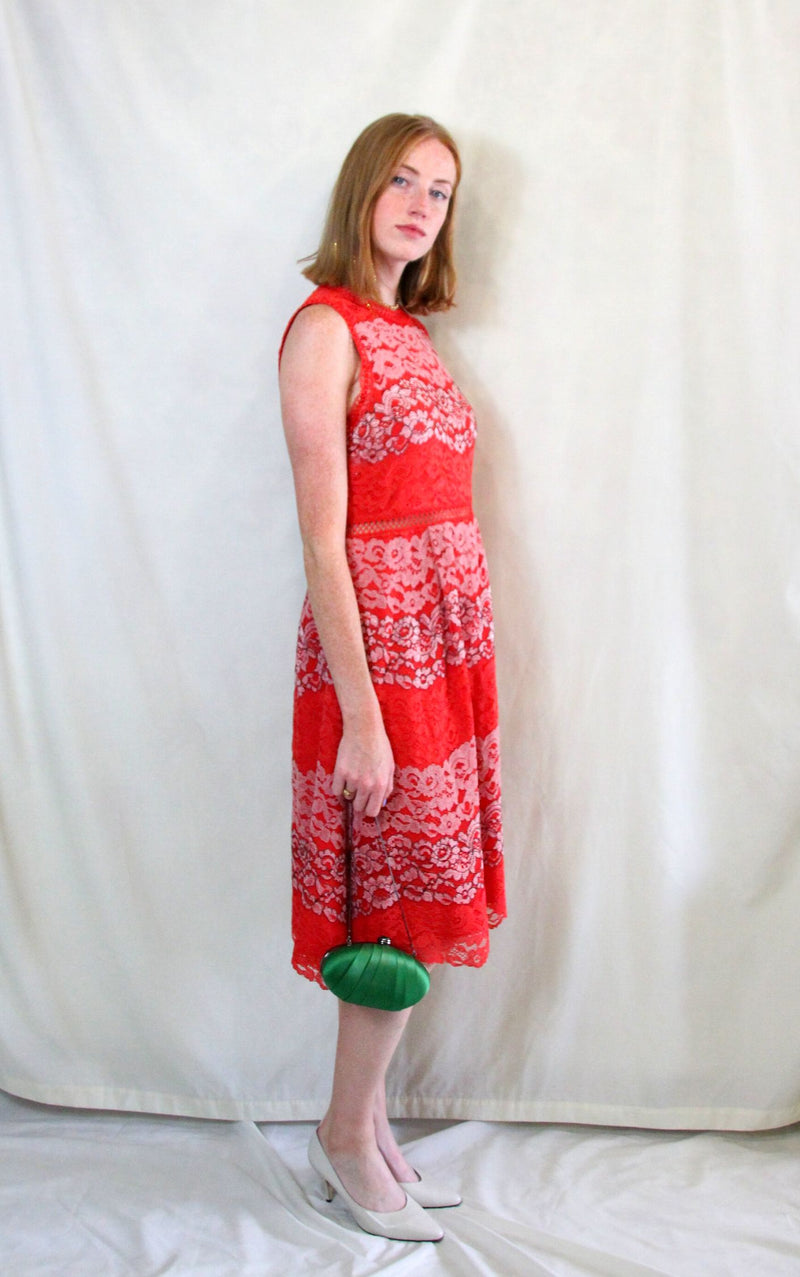 Rent red lace midi dress