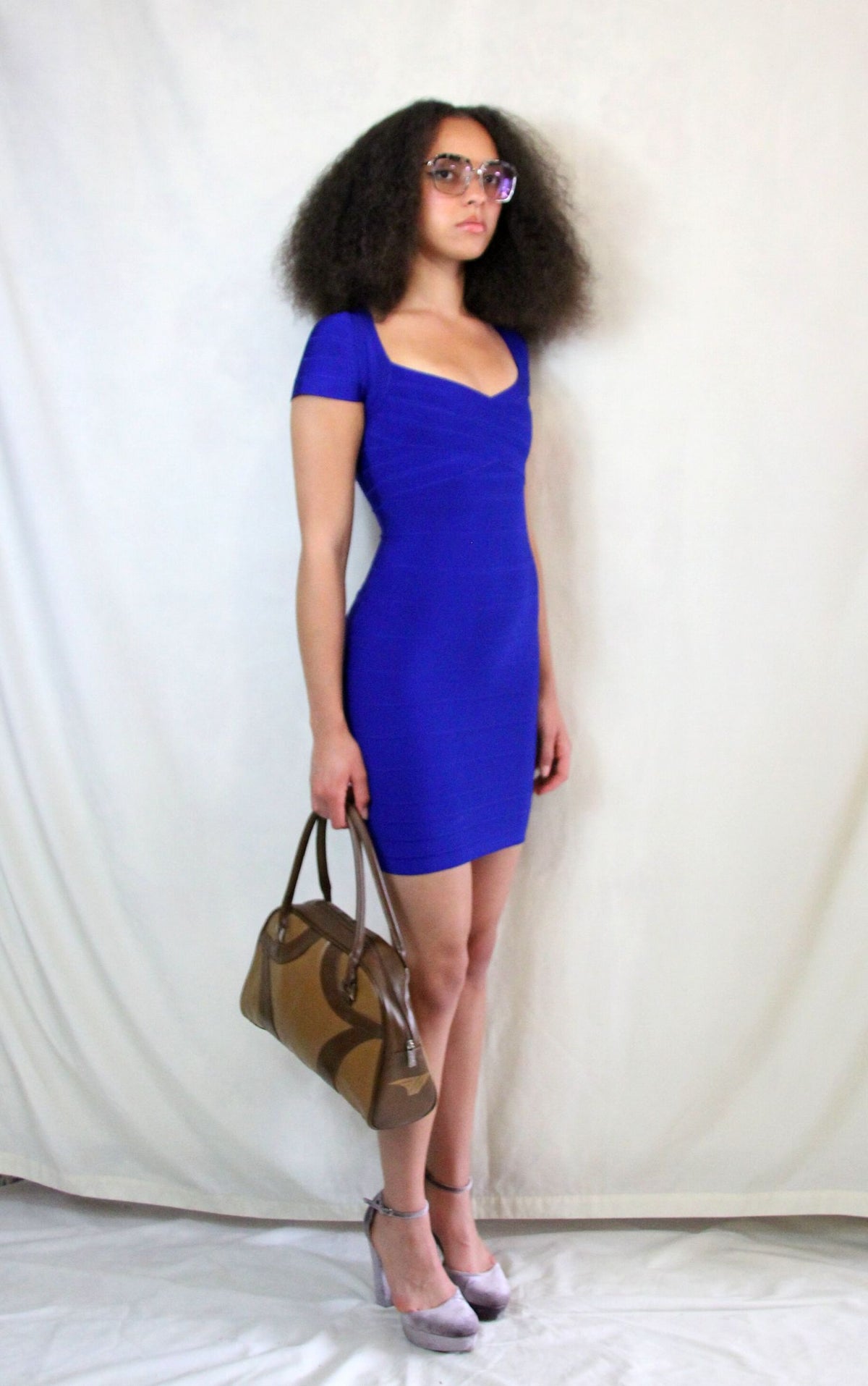 Rent Y2K cobalt blue mini bandage dress