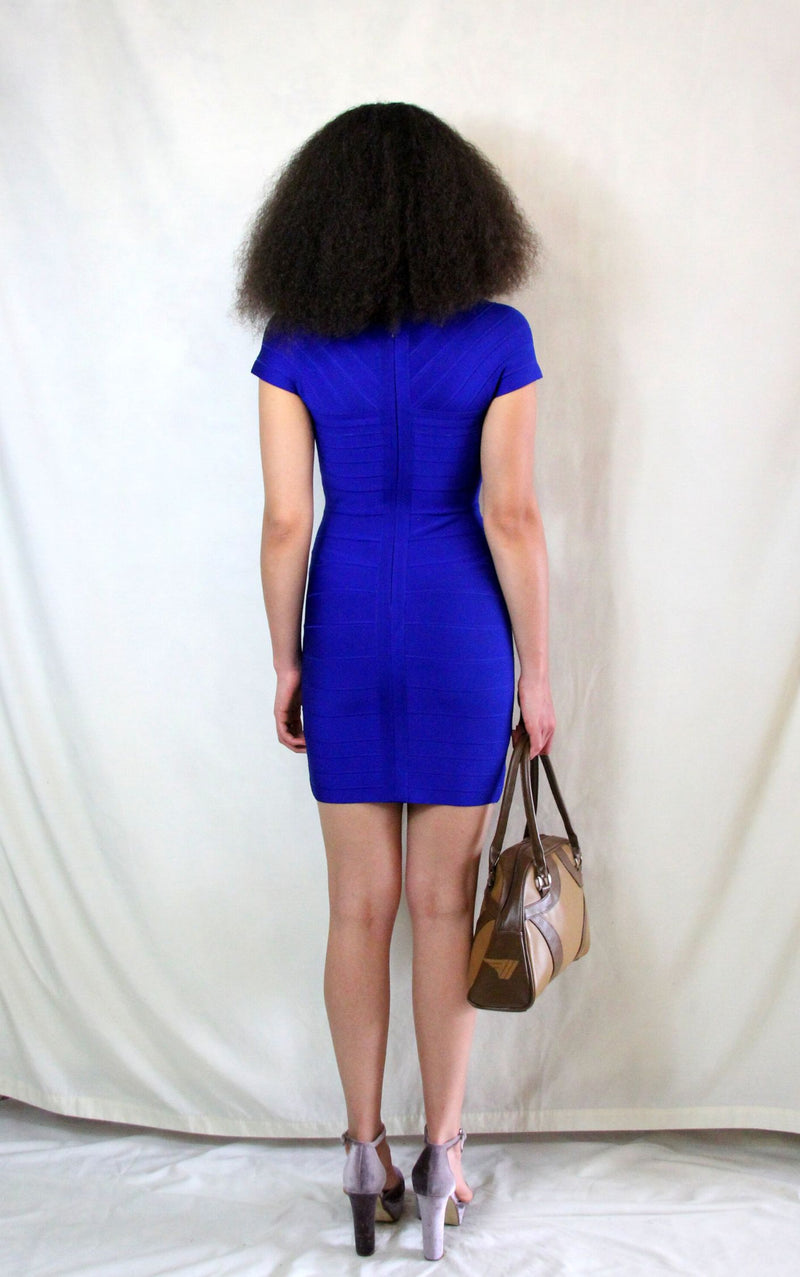 Rent Y2K cobalt blue mini bandage dress