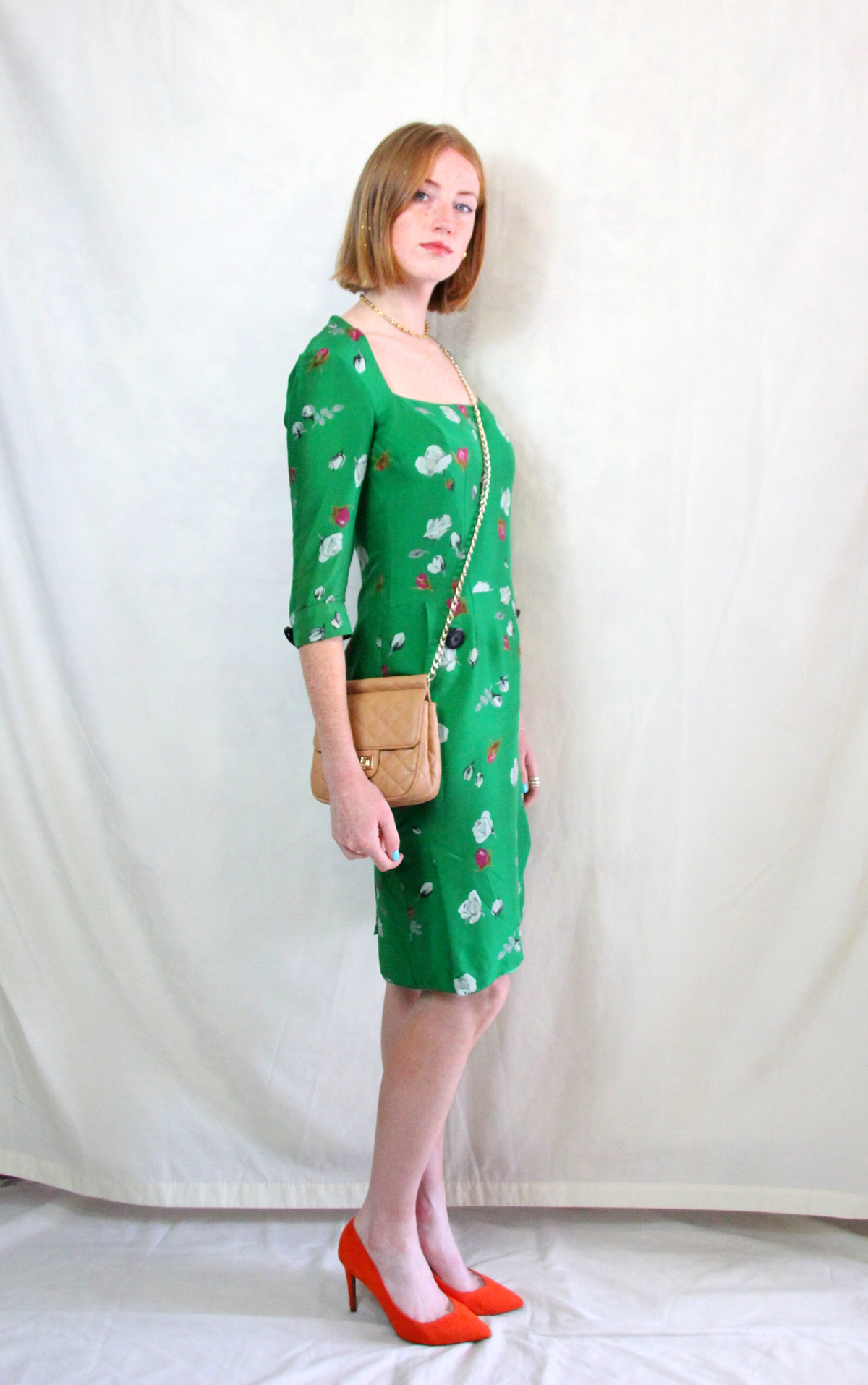 Green Floral Pencil Dress