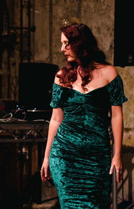 Emerald green top bardot dress