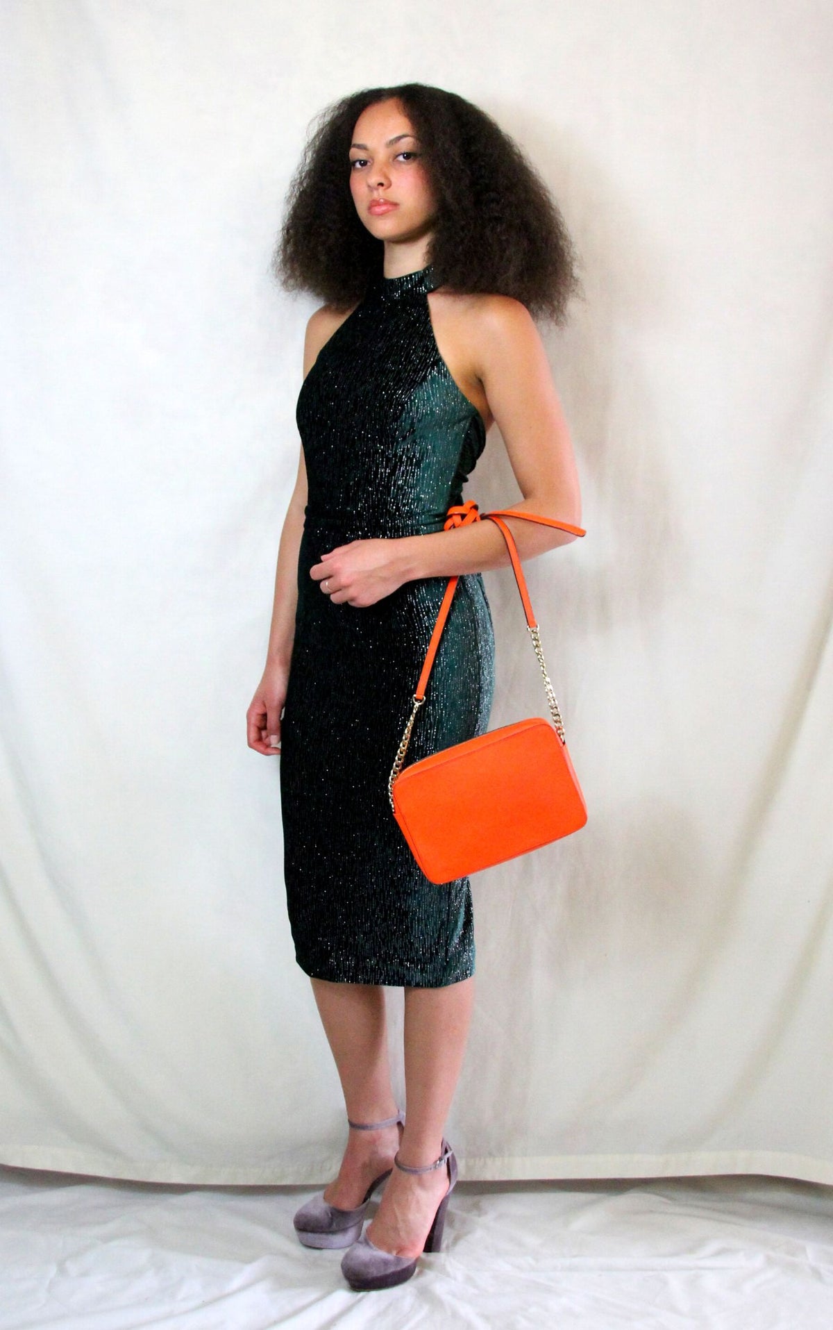 Rent green halter neck pencil dress with halter neck tie and back zip