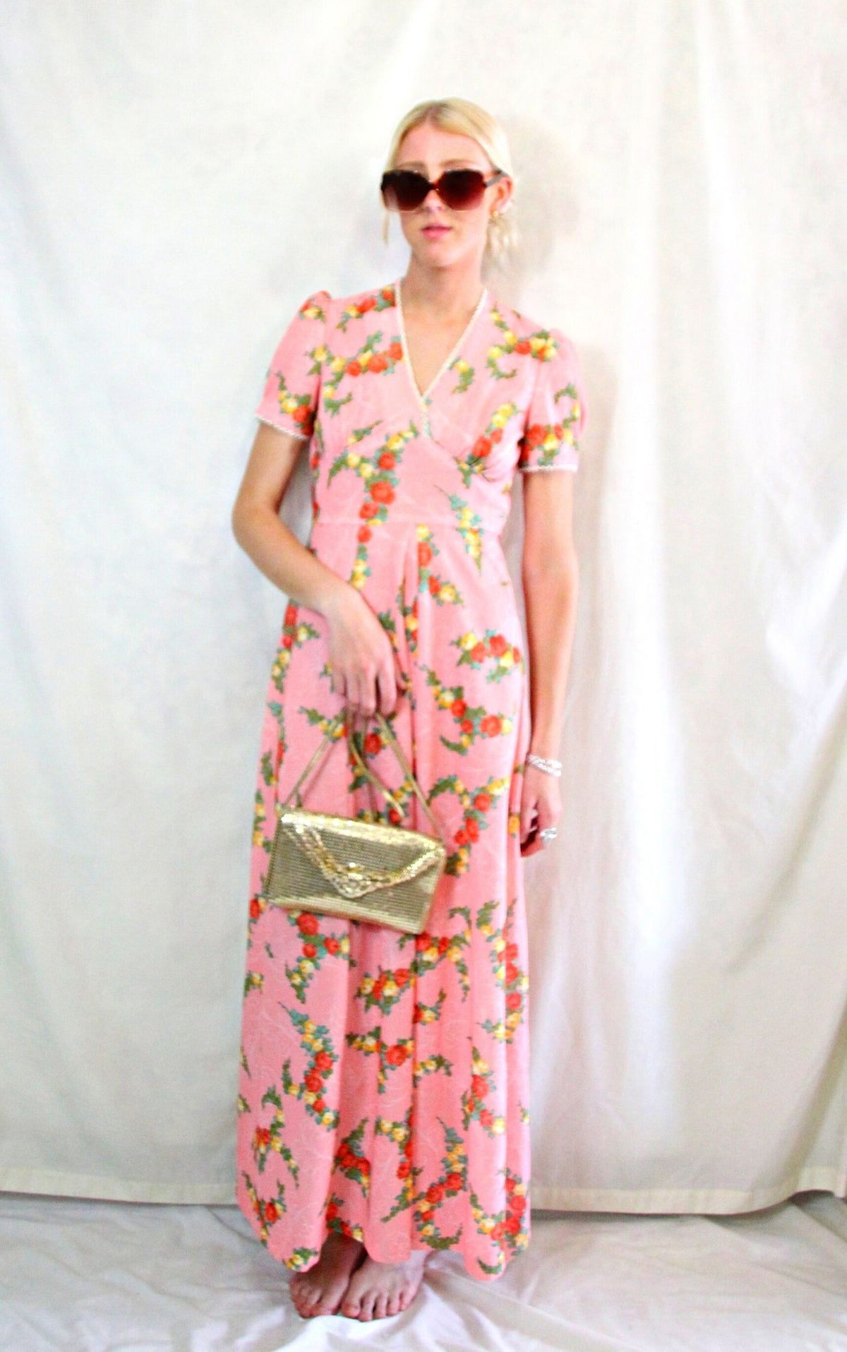 Rent pink 1970's floral maxi dress