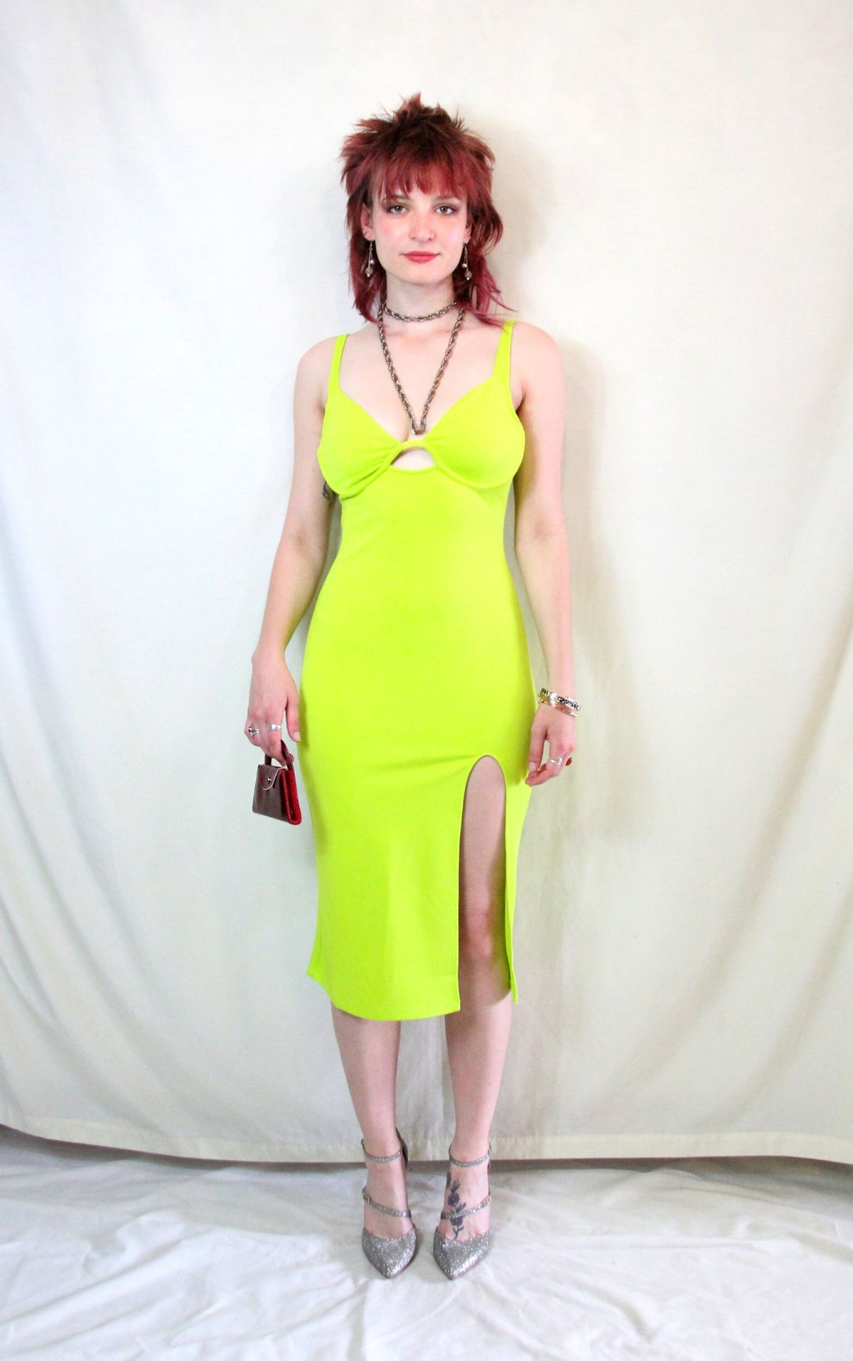 Rent neon green Midi Body Con Dress with Underwired built in Bra cups