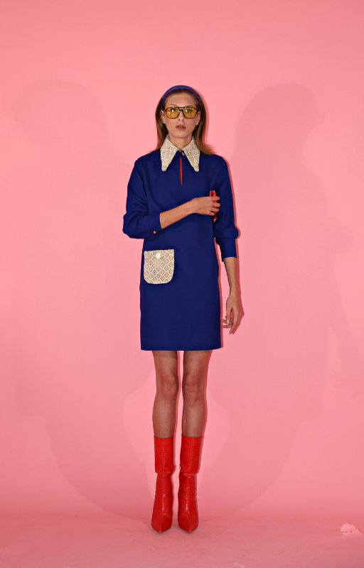 Rent upcycled 1960s to late 1070s dress in navy blue