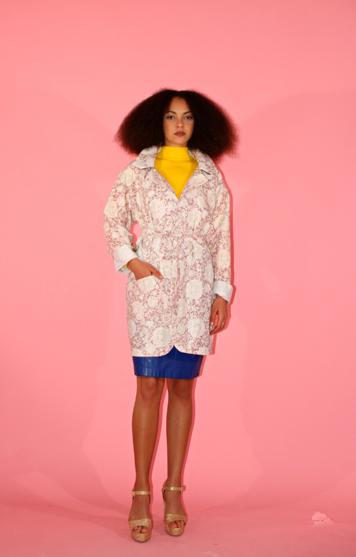 Rent upcycled floral lightweight trench coat with matching waist tie and invisible pocket