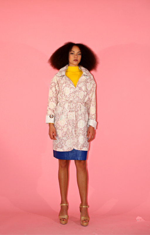 Rent upcycled floral lightweight trench coat with matching waist tie and invisible pocket