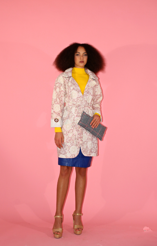 Rent upcycled floral lightweight trench coat with matching waist tie and invisible pocket