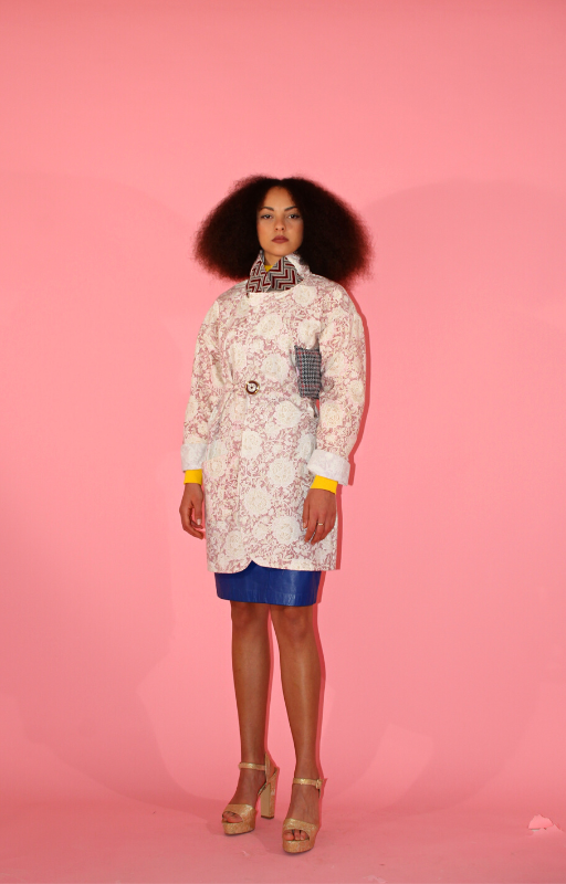 Rent upcycled floral lightweight trench coat with matching waist tie and invisible pocket