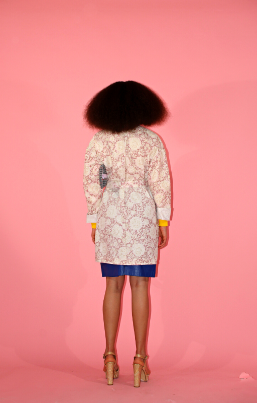 Rent upcycled floral lightweight trench coat with matching waist tie and invisible pocket