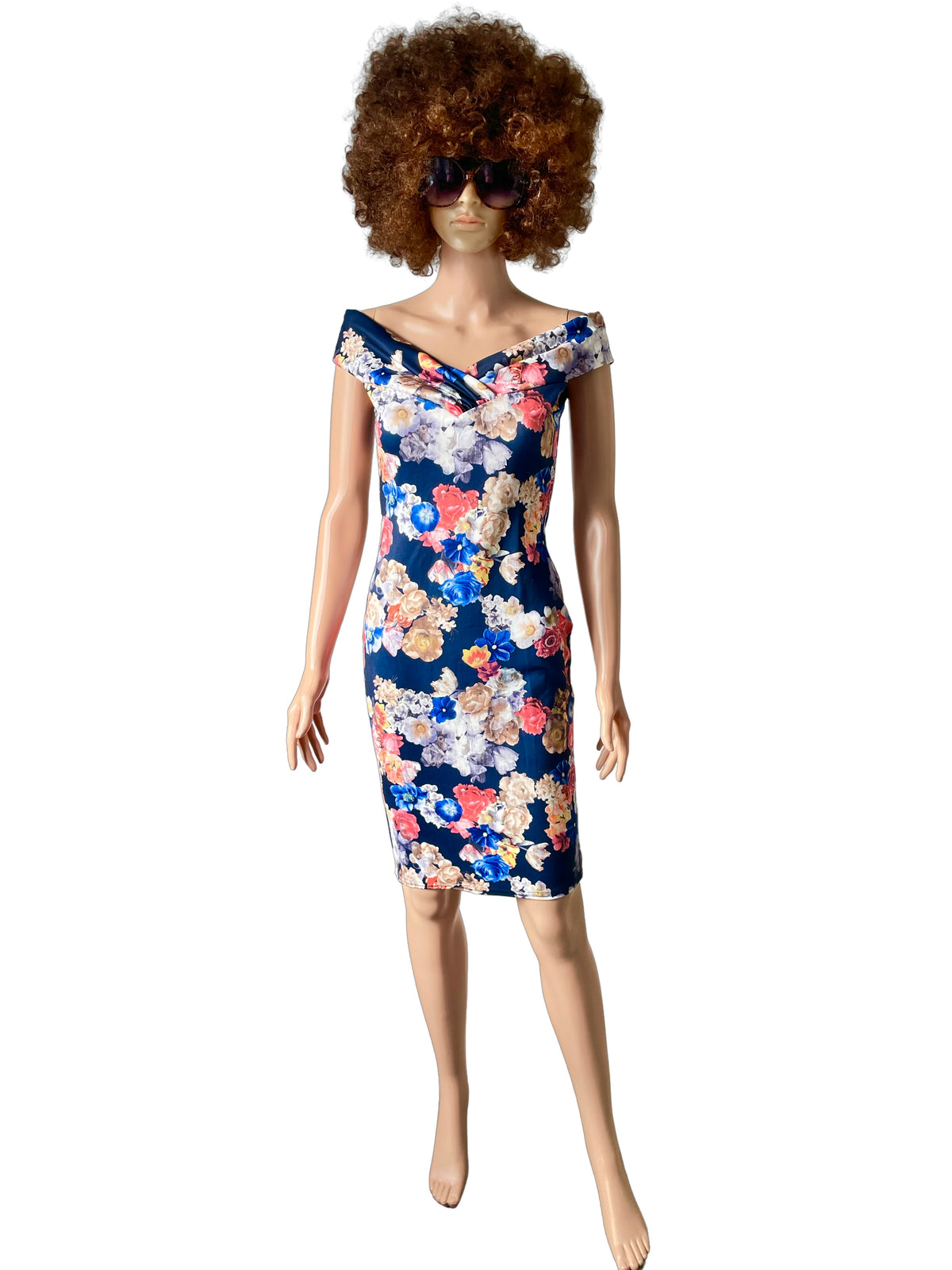 Rent floral body con bardot dress