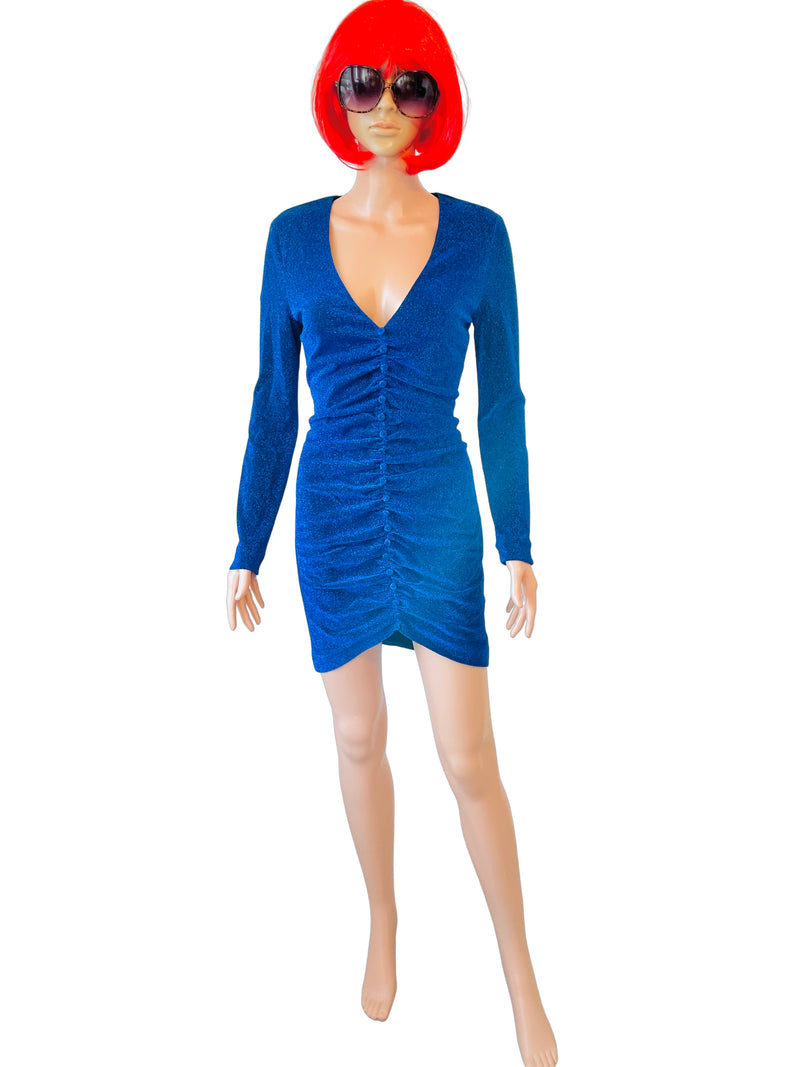 Rent Pre-loved cobalt blue long sleeved sparkly mini party dress