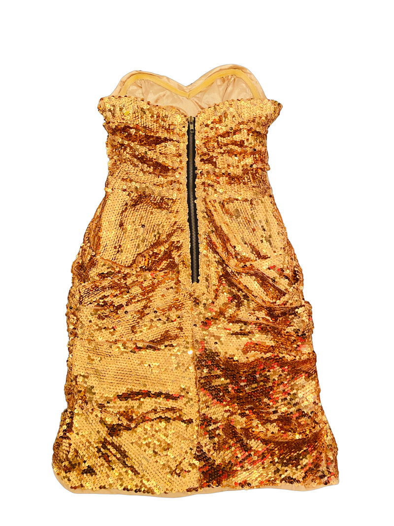 Petite Vintage Gold Sequin Strapless Micro Dress Size 10