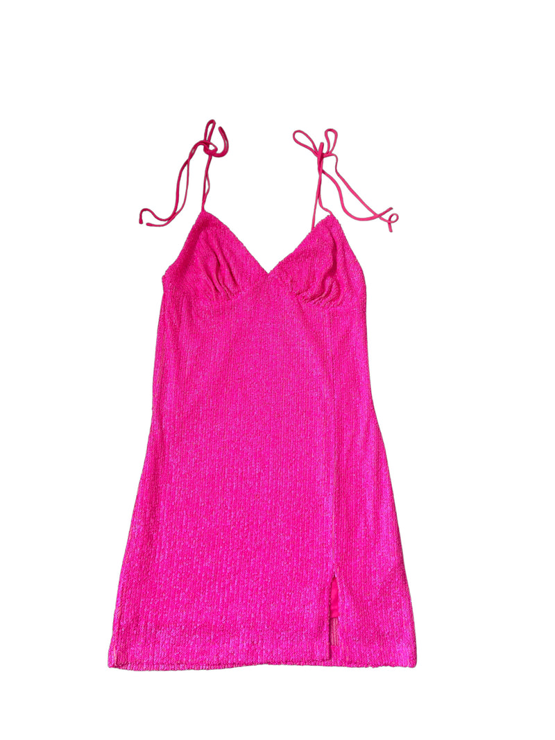 Rent Vintage and Pre-loved Dresses Vintage and Pre Loved Fashion Rentals. Bristol dress alterations and tailoring. Bristol wedding alterations. Dress Rentals and Wardrobe Rental. Designer Fashion Rental. Designer FashionRent fuchsia pink sequin dress with adjustable shoe string straps and front split