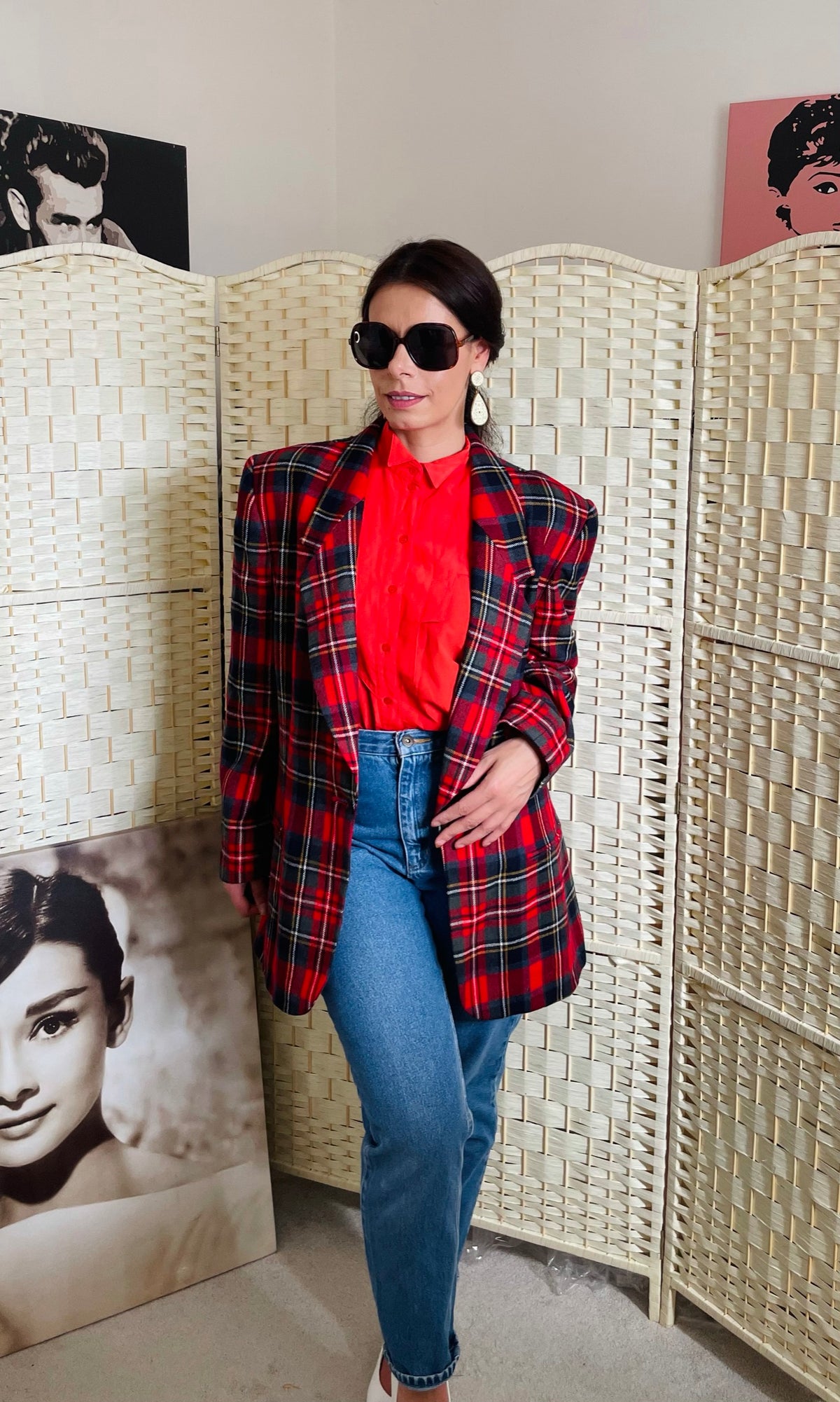 Rent red tartan oversized blazer jacket