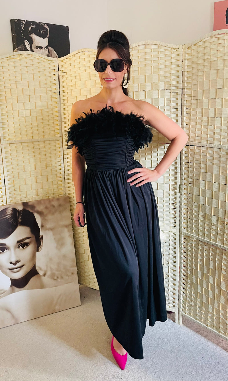 Rent vintage couture feathered maxi dress