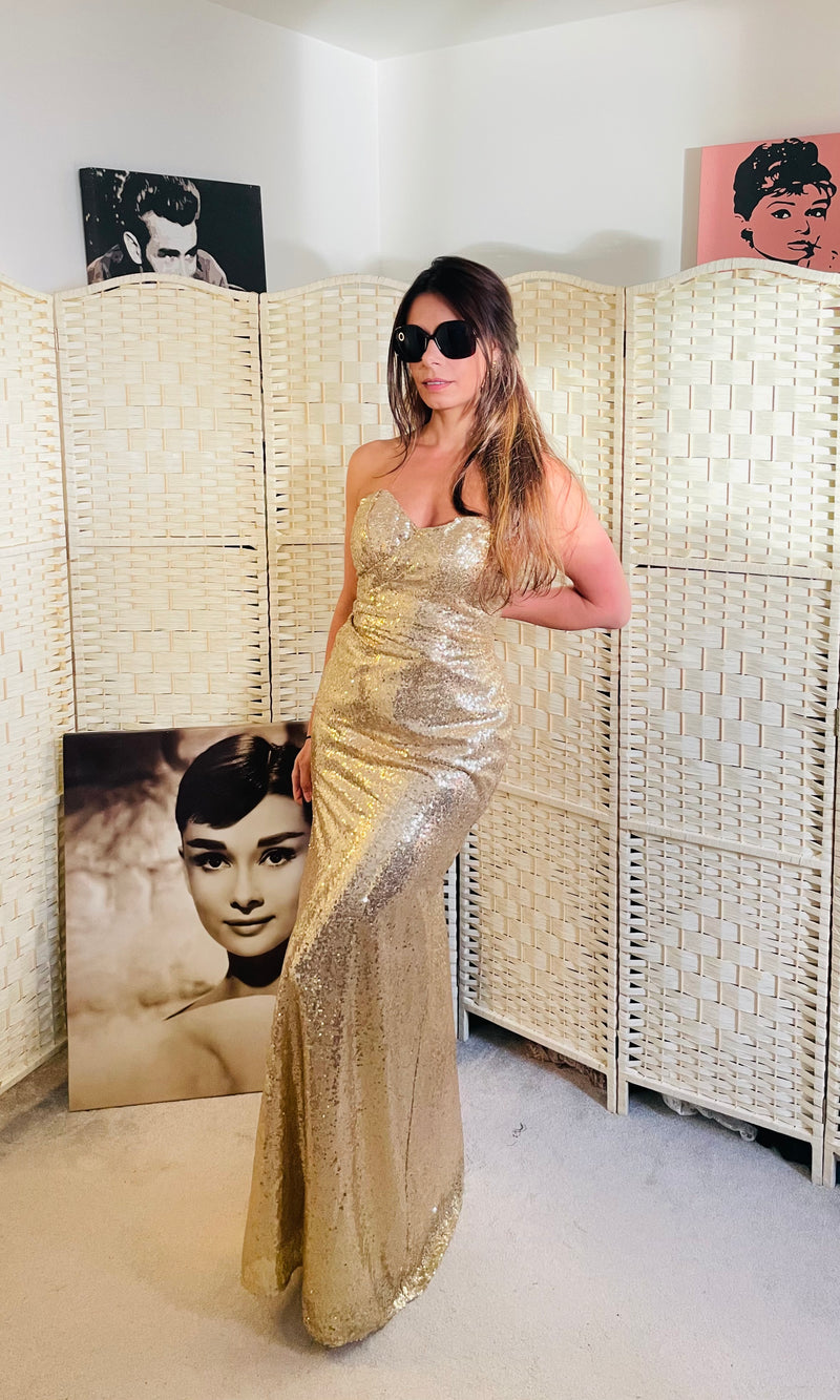 rent vintage gold maxi dress sequined