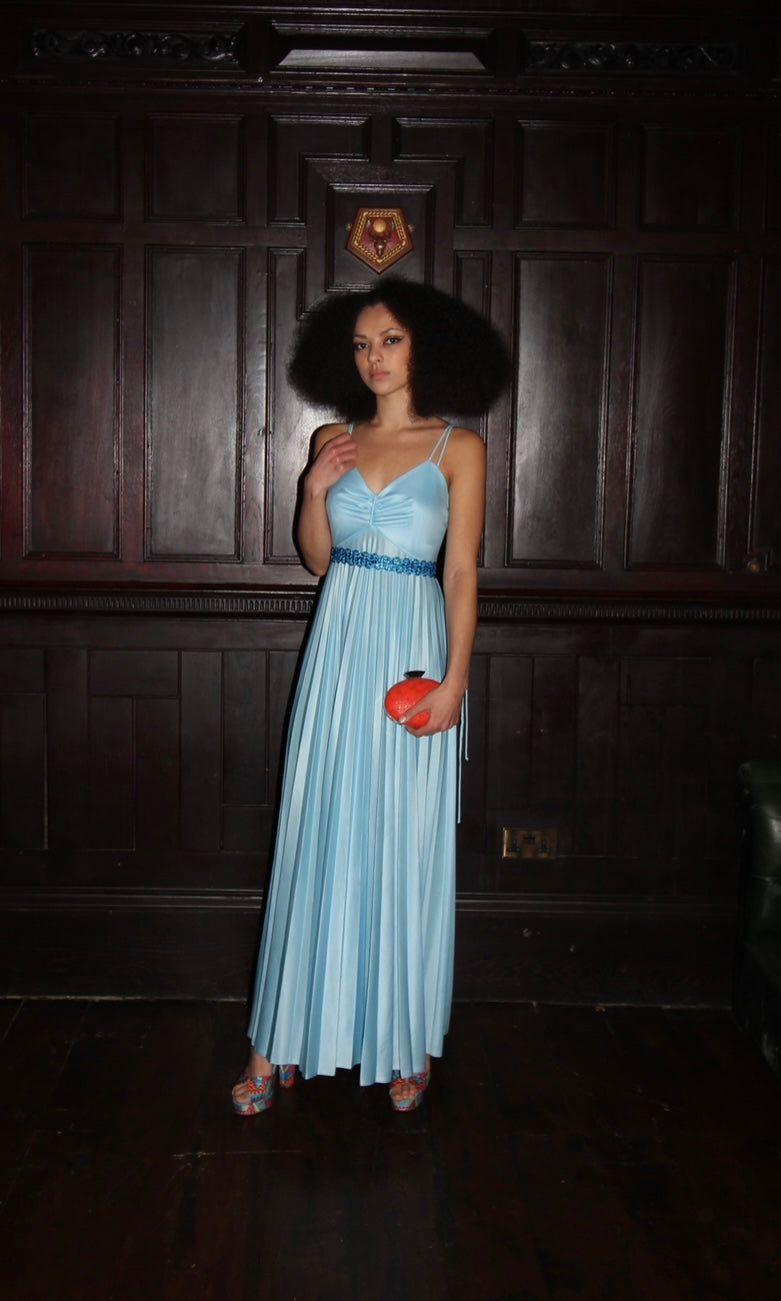 RENT Vintage Blue Maxi pleated dress