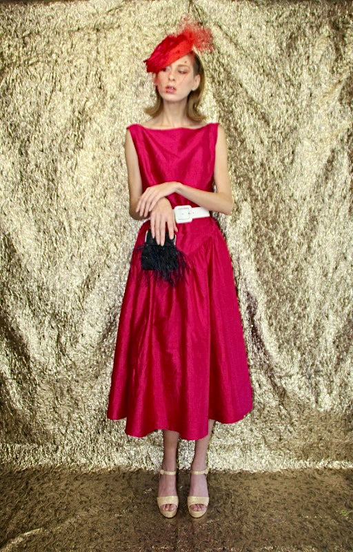 Rent vintage cherry red cocktail prom dress with dropped waist