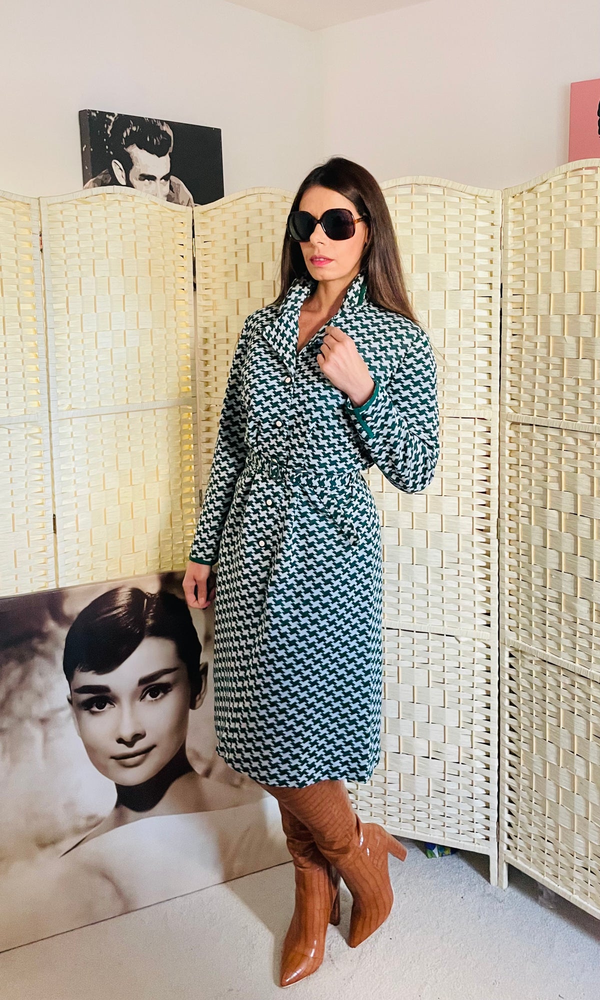 Rent vintage green and white dress