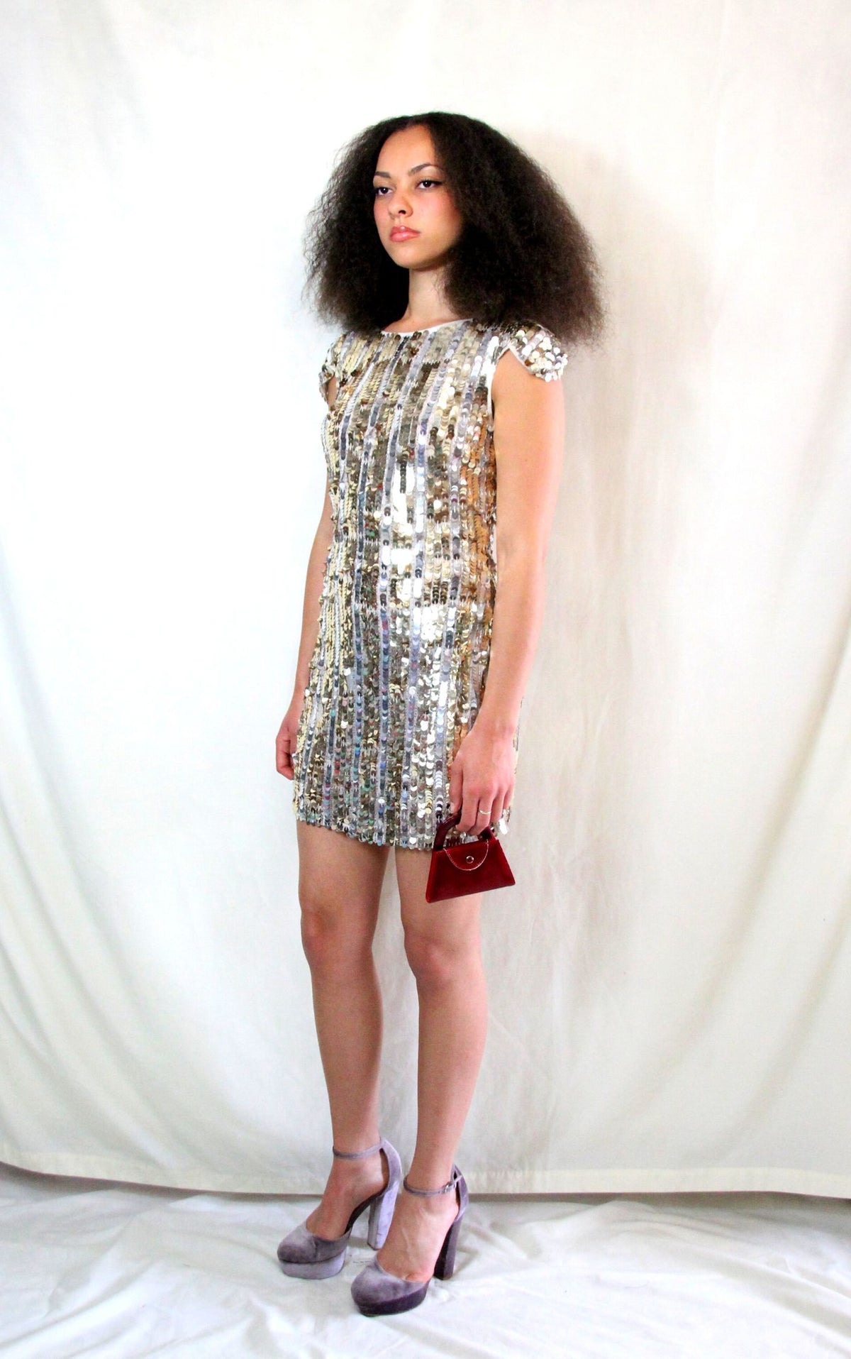 Rent gold and silver sequin micro mini dress