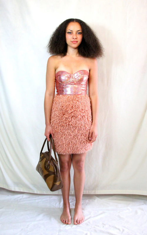 Rose Gold Micro Sequin and Feather Dress