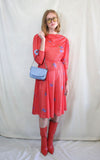 Rent vintage red printed dress with puff sleeves and elasticated waist