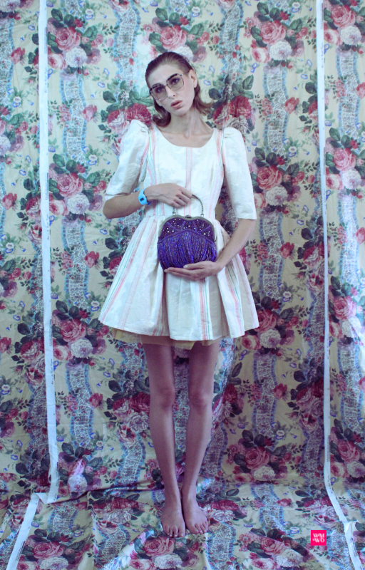 Vintage Handmade Ivory Print Upholstery Babydoll Skater Dress with purposeful raw edges
