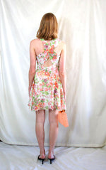 Rent Vintage floral cross back skater dress with side zip and ivory and garden print detail
