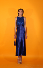 Rent blue vintage maxi dress with lace over lay