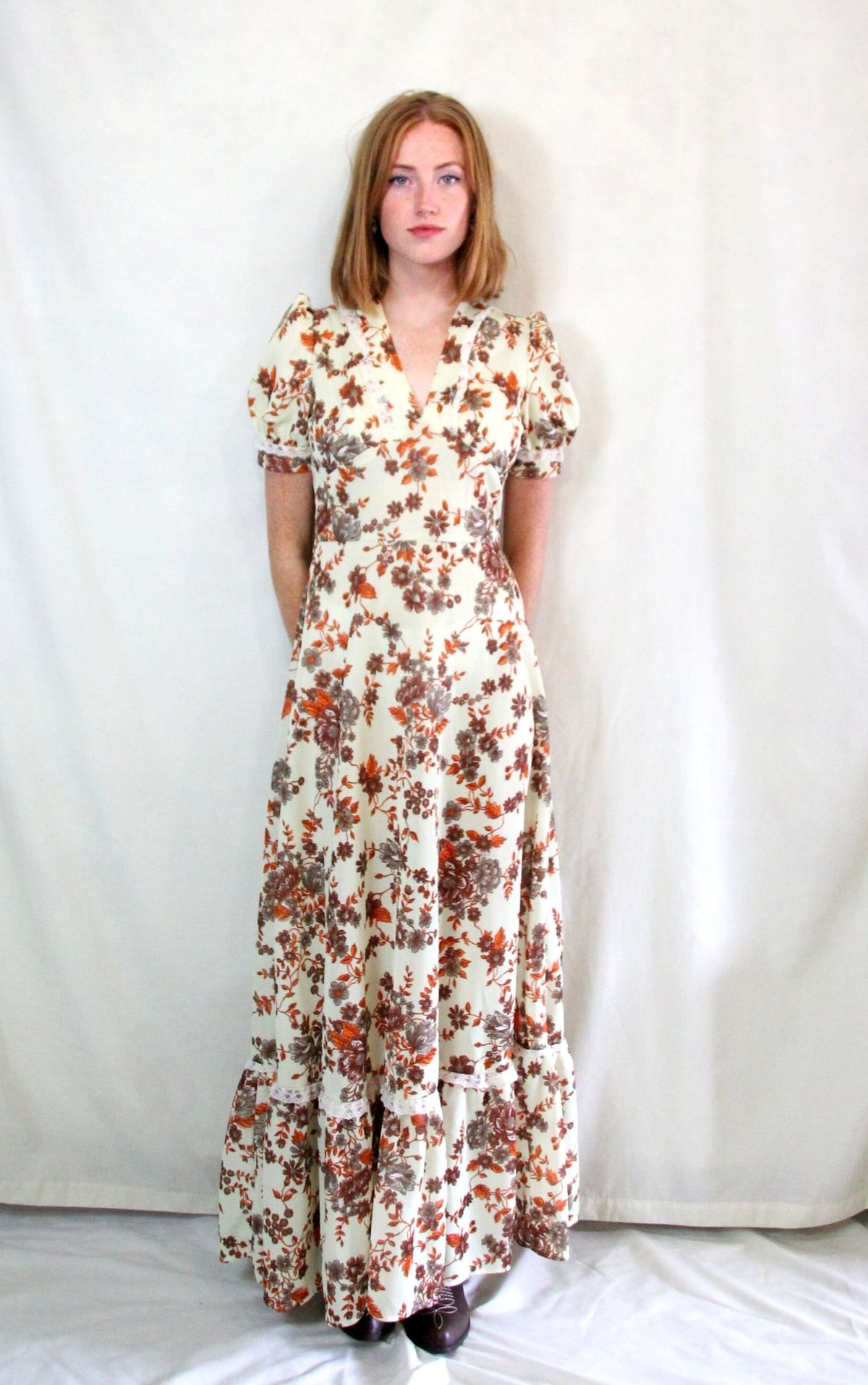 Rent pink 1970's floral maxi dress 