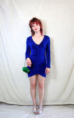 Rent Pre-loved cobalt blue long sleeved sparkly mini party dress 