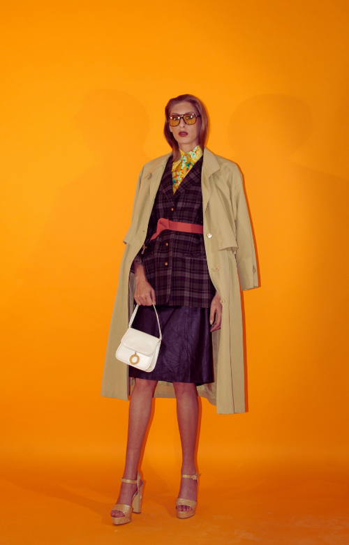 Rent vintage oversized over coat style mac with inside concealed adjustable waist tie