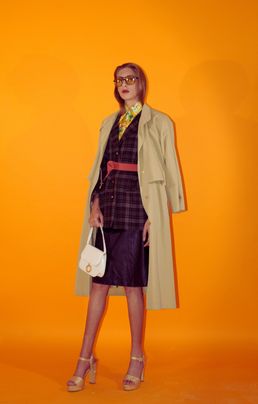 Rent vintage oversized over coat style mac with inside concealed adjustable waist tie