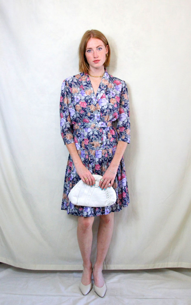 Rent Vintage Canada C&A Purple Tea Dress with front collar and matching waist belt