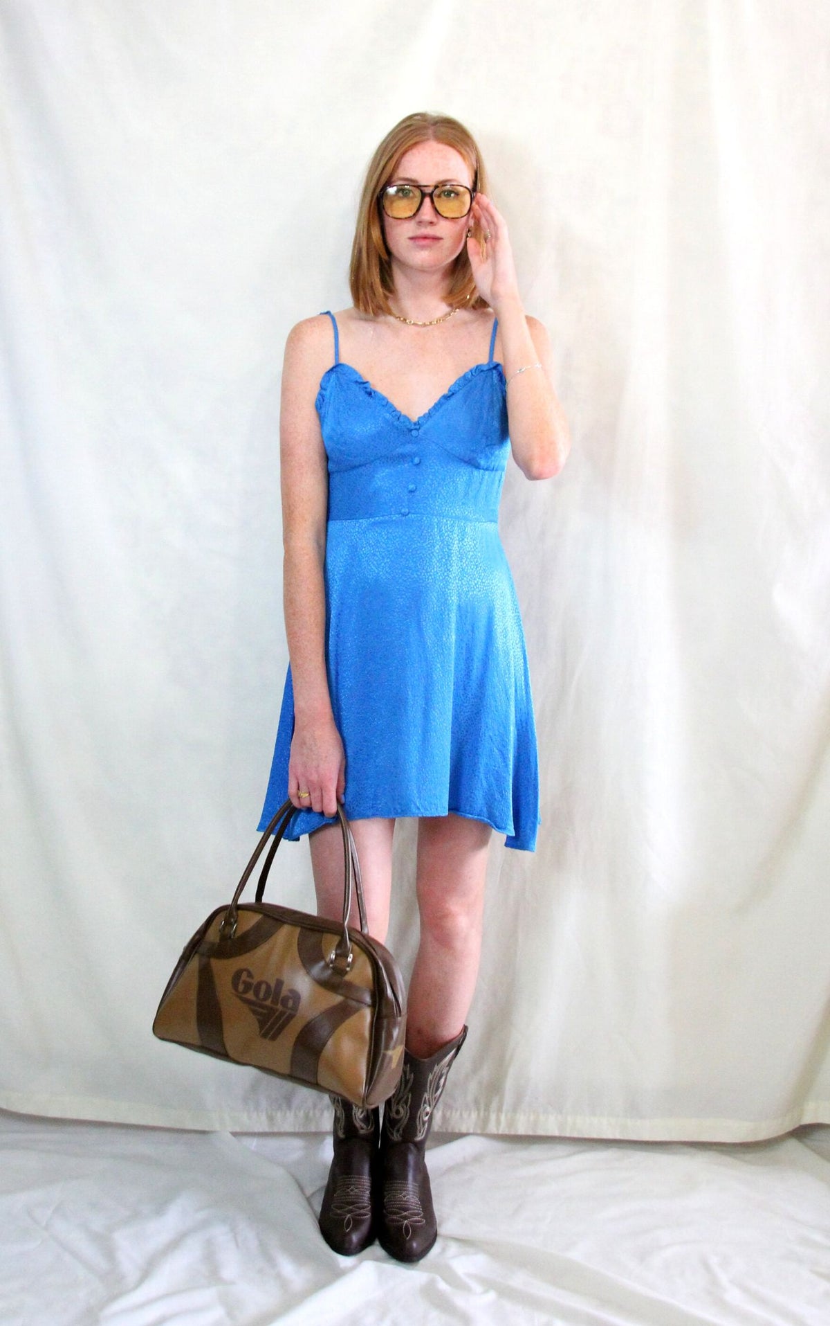 Rent Cobalt bright blue jacquard mini summer dress with adjustable straps