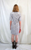 Vintage 1950s customised floral white and brown pencil dress with front buttons and tie wrap belt