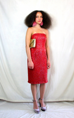 Rent red vintage sequin pencil dress in midi length in sleeveless style