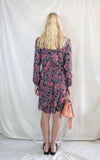 Paisley 1970s Style long sleeves wrap dress in purple and mauve print 
