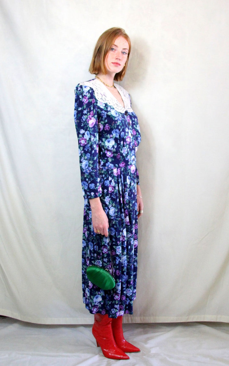 Rent Vintage Prairie dress in maxi length with lace trim collar 