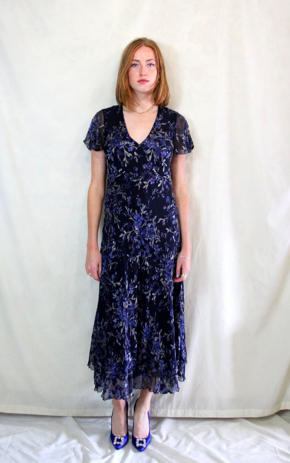 Rent navy floral tea dress