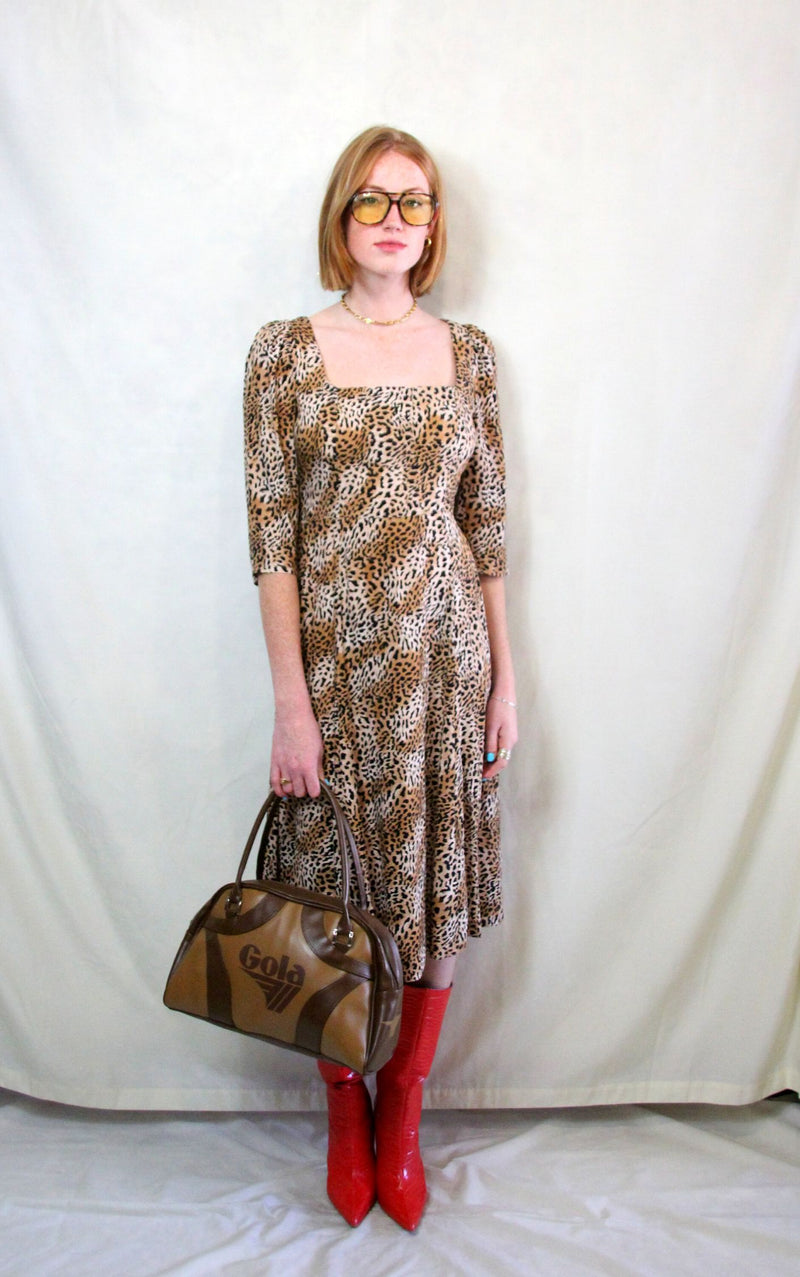 Petite Leopard Print Midi Tea Dress